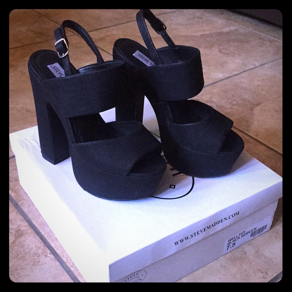 Steve Madden black nubuck high heels.